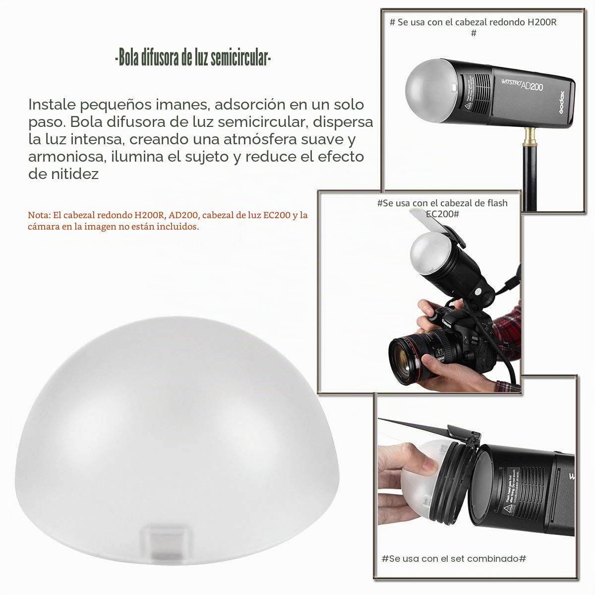 Godox AK-R1 AD200 - Kit de Accesorios de Cabeza Redonda para Godox H200R (Puerto magnético, Cabezal de extensión de separación AD200)