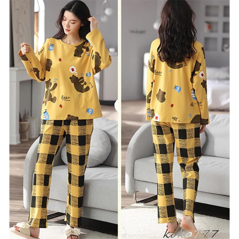 Image of LUXERUDRA Women's Pajama Set, Soft Breathable Korean Style Nightsuit with Top & Full Pants, Lightweight Loose Fit Nightwear & Loungewear for Girls & Women.