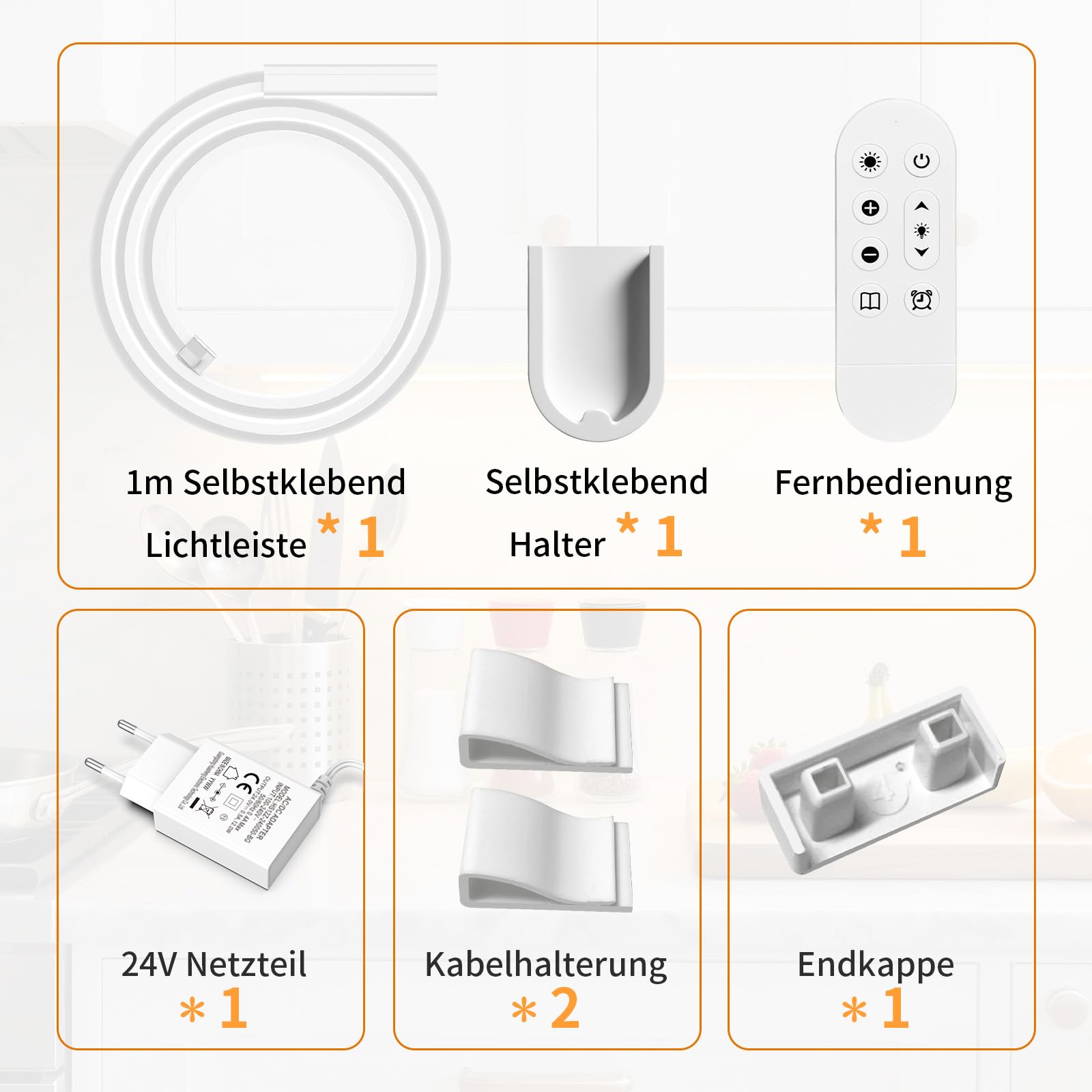 Unterbauleuchte Küche LED 1M, Dimmbar LED Lichtleiste Selbstklebend mit Fernbedienung, Flexibel Silikon Unterschrank Beleuchtung inkl. 24V Netzteil für Küche, Schlafzimmer, Wohnzimmer, Büro