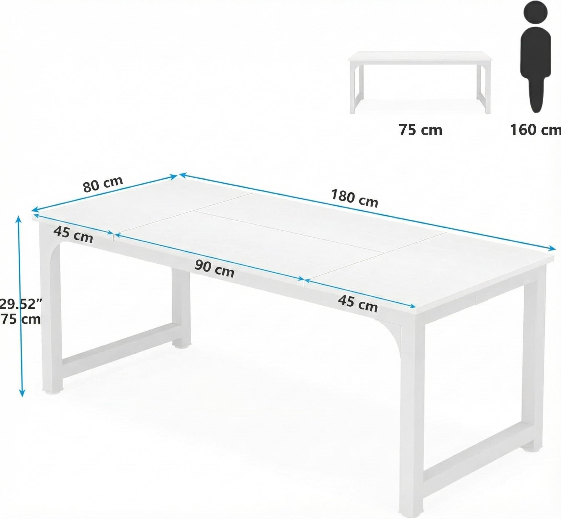 Lailang 180cm Scrivania, Scrivania Ufficio 180x80, Scrivania Studio Casa, Scrivania In Legno, Tavolo Ufficio Riunioni, Scrivania Grande, 180 x 80 x 75 cm, Bianca