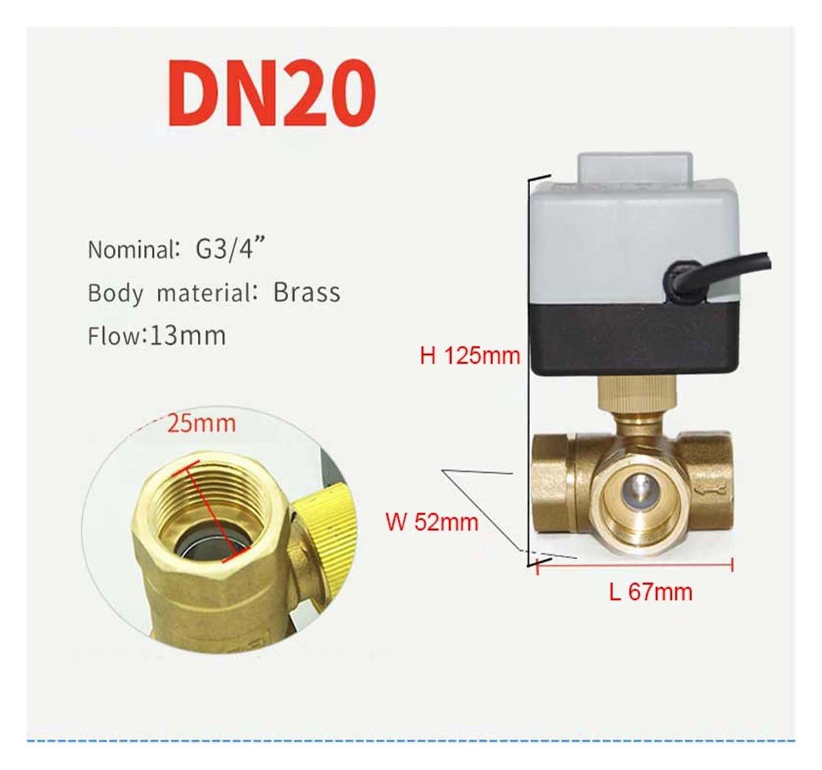 DN15 DN20 DN25 DN40 Vanne à boisseau sphérique motorisée à 3 voies 220V 12V 24V Vanne à boisseau sphérique électrique en laiton à 3 fils 2 commandes avec interrupteur manuel ( Size : DN32 , Color : 24