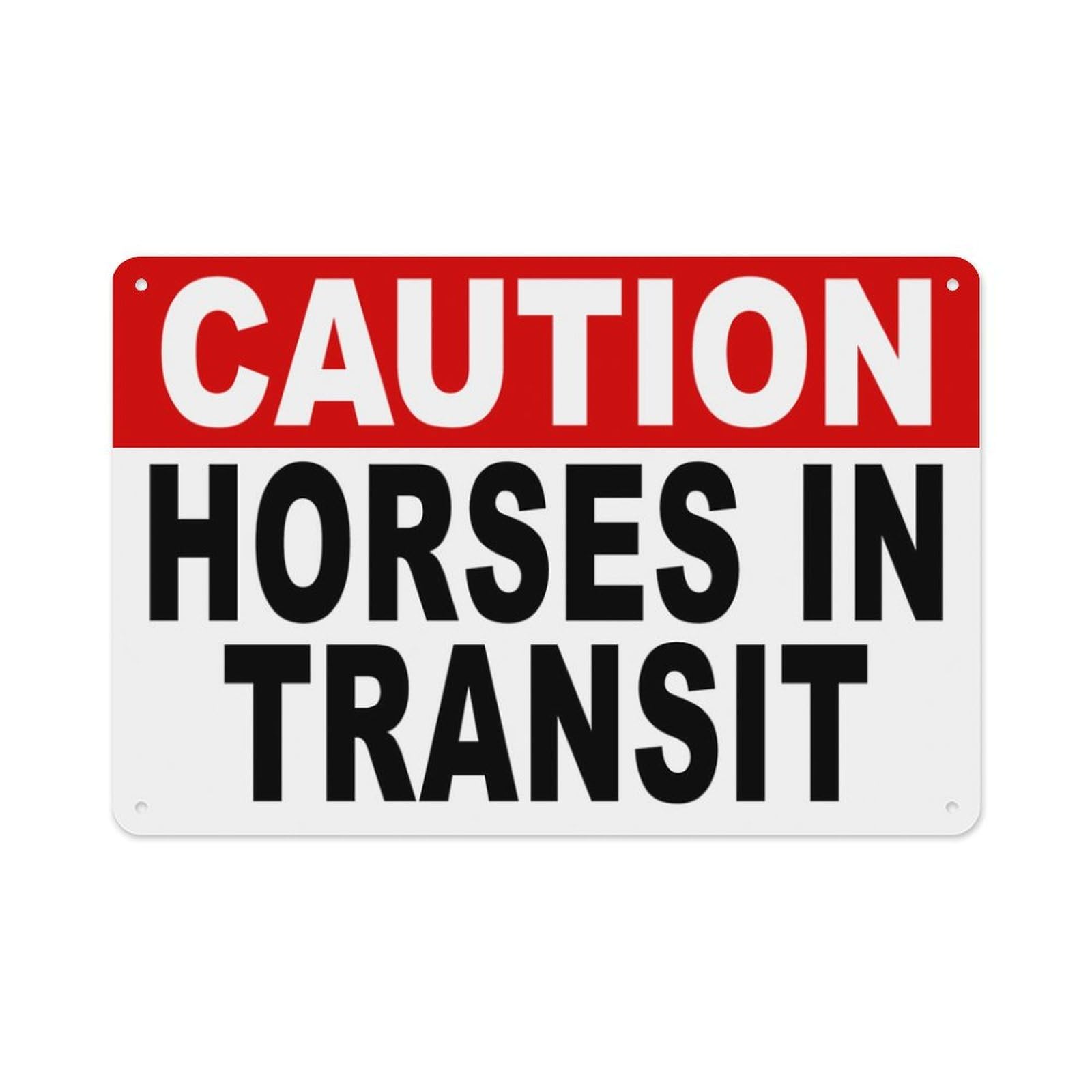 Peiyeety A07 Caution Horses In Transit Sign Aluminum Tin Warning Signs For Home Outdoor Garden 12X16 Inches