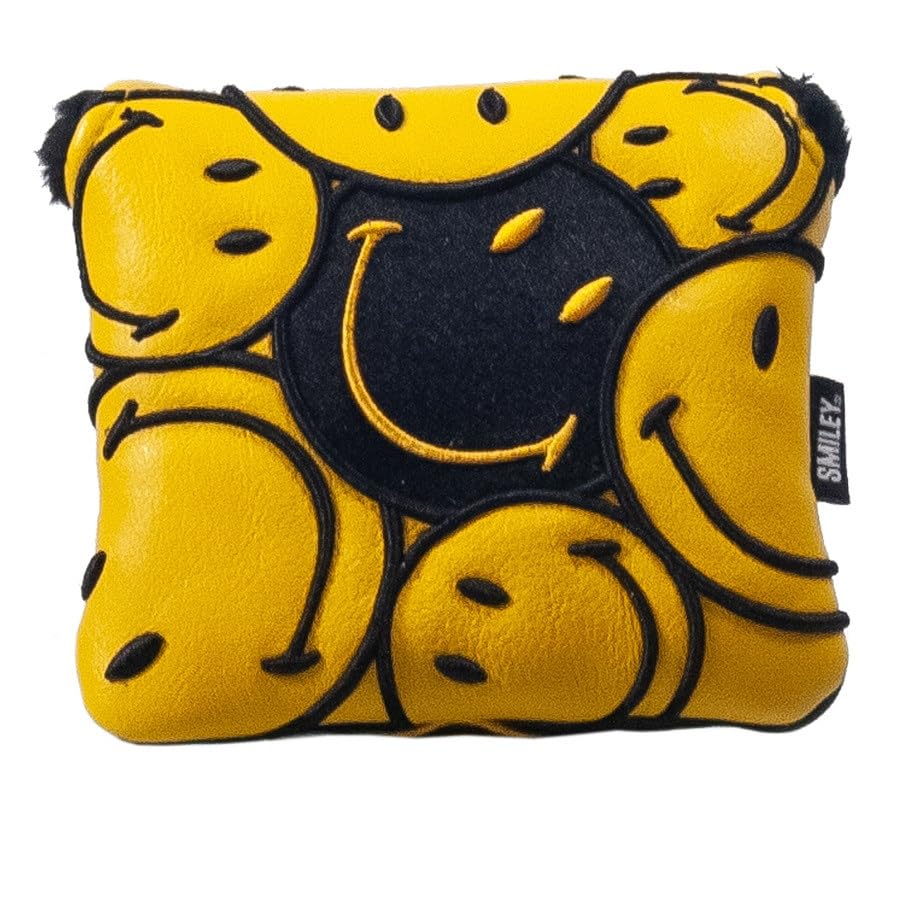 Smiley Golf Club Headcover - Stacked Mallet Putter - Yellow/Black