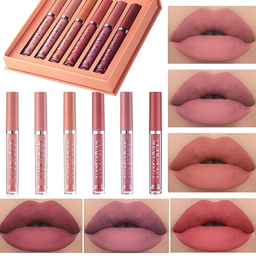 Fasurid Lápiz labial para mujer, juego de maquillaje líquido mate, 6 unidades, taza antiadherente de larga duración, no se decolora, impermeable,