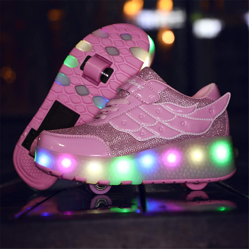 Scarpe LED,Scarpe da Skateboard a LED Light-UP,per Ragazze Unisex per Bambini,Ruote Doppie Singole,Luce 7 Colore Ricaricabili USB,Scarpe da Cross Sportive All'aperto