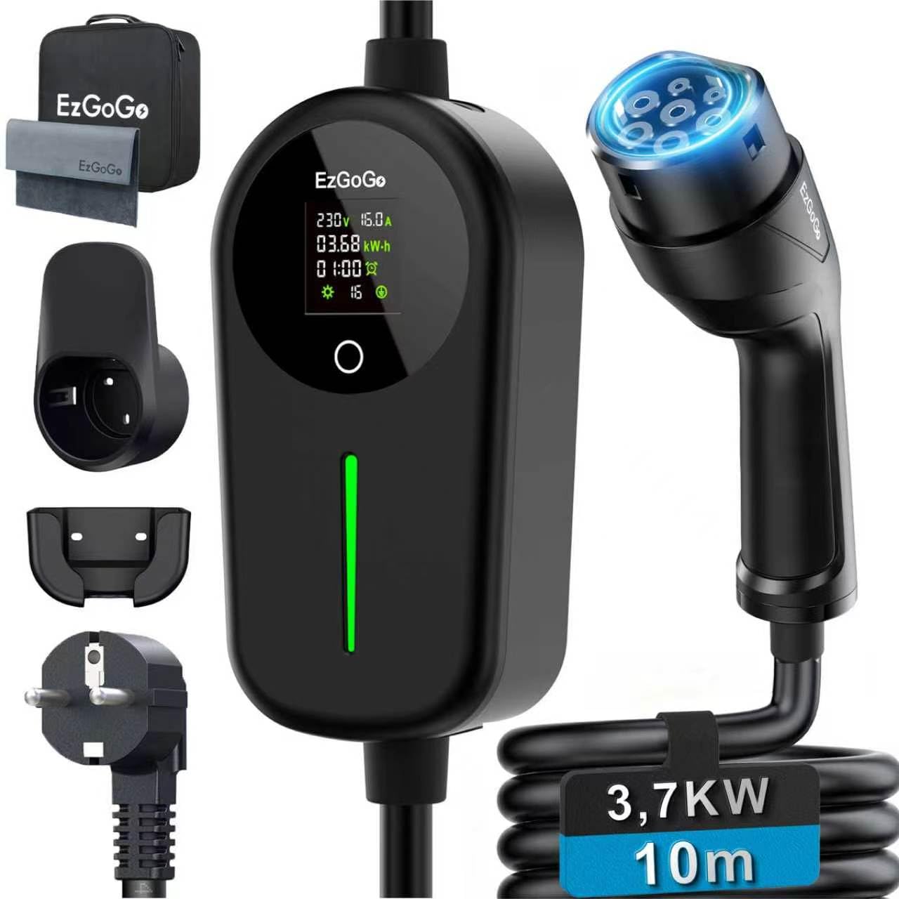 EzGoGo Typ 2 Ladekabel Schuko 3,7kW 10m, 6-16A, EV Ladegerät