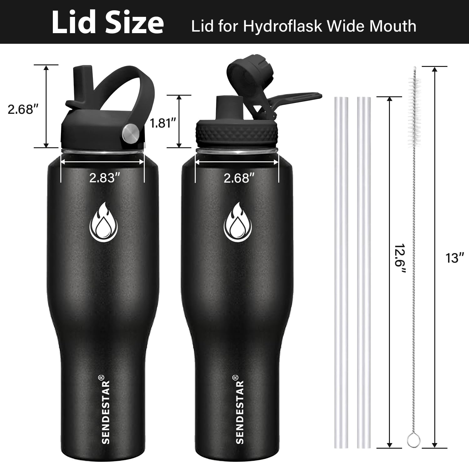 SENDESTAR Straw Lid for Hydroflask Wide Mouth Water Bottle with 12,16,18,20,24,32,40,64 oz, Auto Flip Straw Top Cap fit Most Wide Mouth Bottles, Sports Cap Water Bottle Accessories Top Replacement