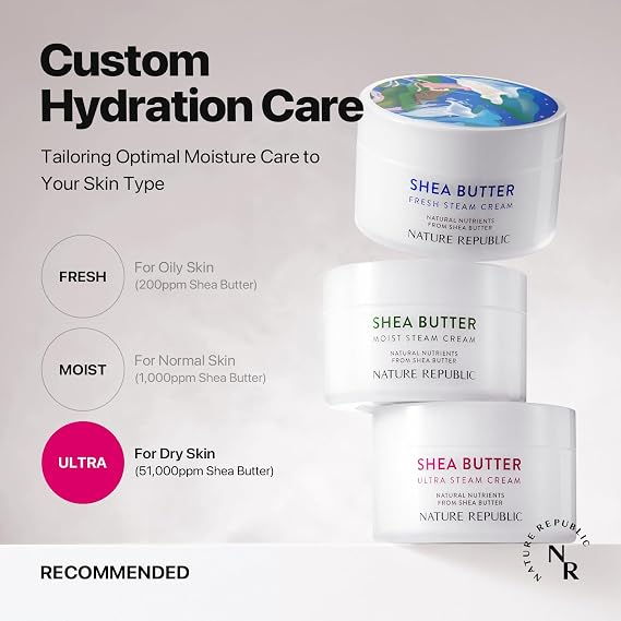 Nature Republic Shea Butter Steam Cream (Ultra) | Daily Face Moisturizer, Rich & Intensive Hydration, Skin Barrier Care, Nourishing Cream, Korean Skin Care, 3.38 fl oz