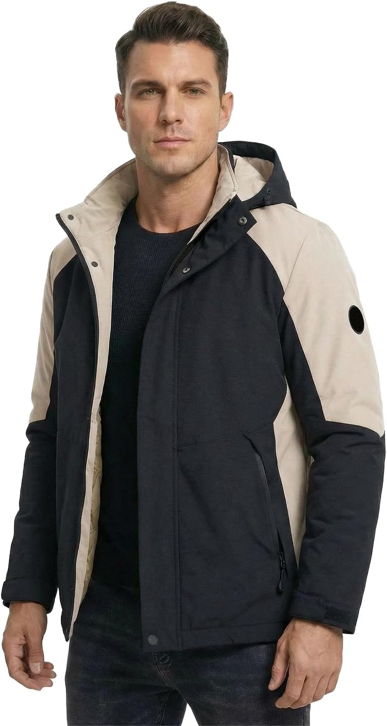 Detachable Hood Winter Coats for Men Work Insulated Jacket Waterproof Thermal Cold Weather Clothes for Outdoor Ski