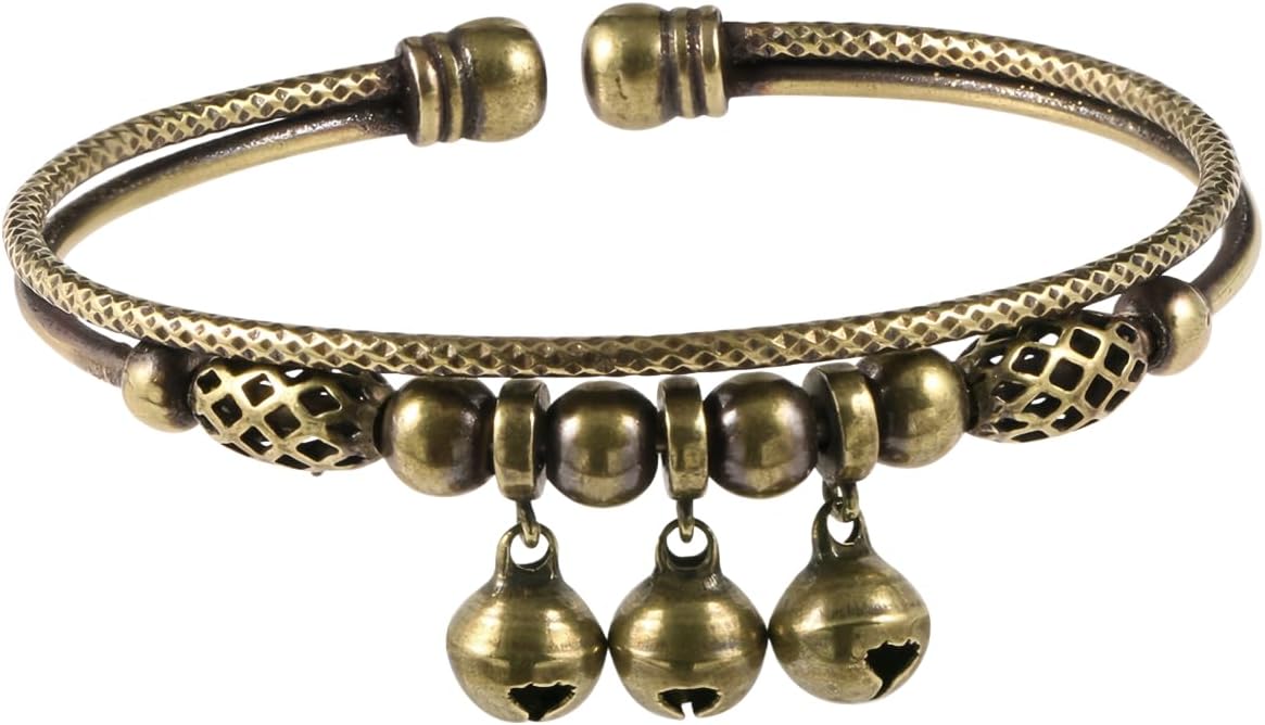 Vintage Bell Bracelet for Women, Bronze Adjustable Bangle, Retro Ethnic Charm Bracelet Tribal Brass Style Wristband Dangling Jingle Bells Boho Statement Festival Hand Accessory Jewelry image 5