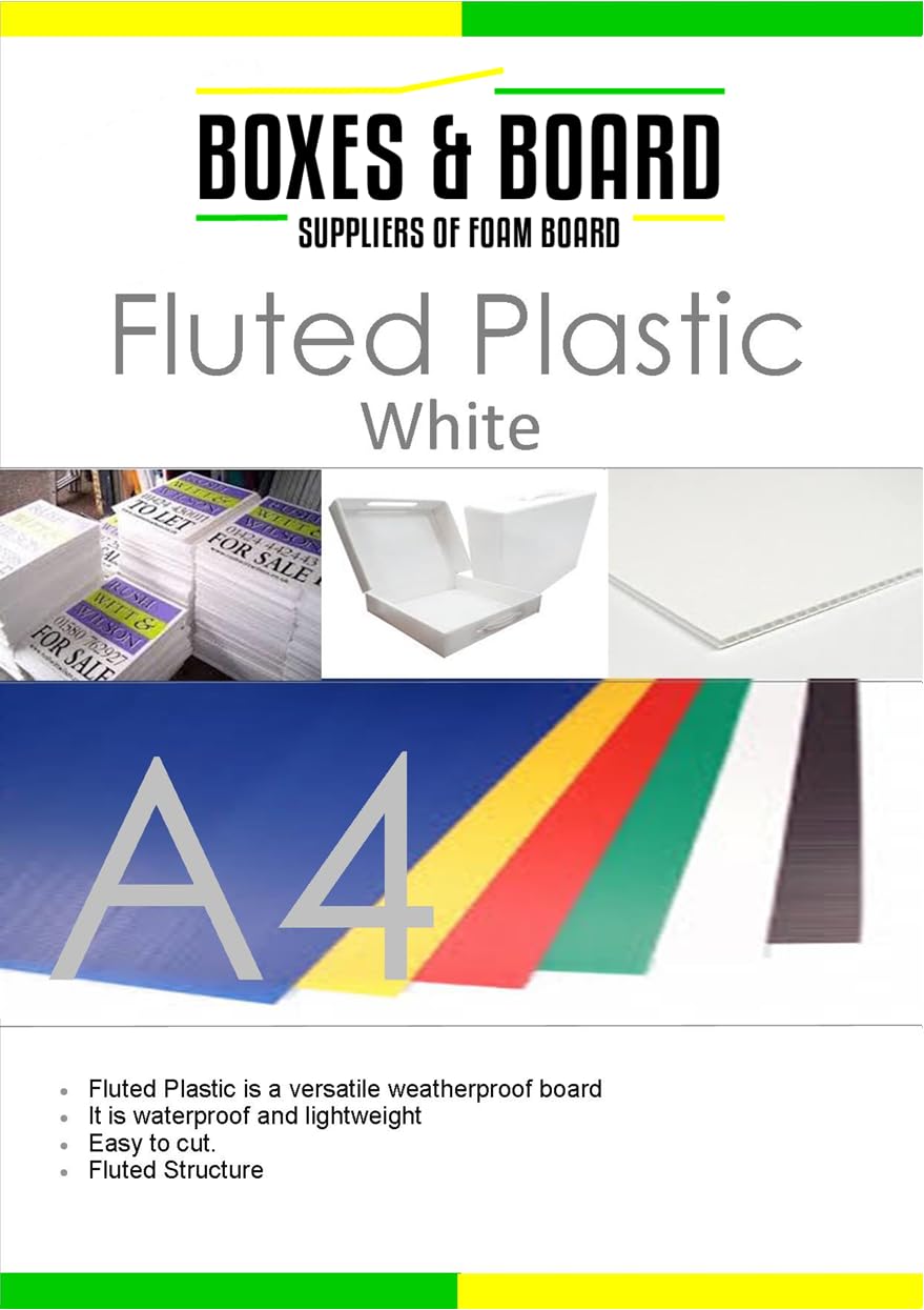 White A4 Fluted Plastic Sheets – 20 Pack (210mm x 297mm) – Special Offer: 10 Sheets + 10 Sheets Free – Weatherproof Polypropylene Signage Panels for Indoor & Outdoor Use, Crafts & Projects