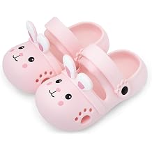 Toddler Girls Bunny Clogs Cute Pink Rabbit Slip On Water Shoes with 3D Ears Lightweight Summer Beach Sandals Garden Slippers with Heel Strap for Kids