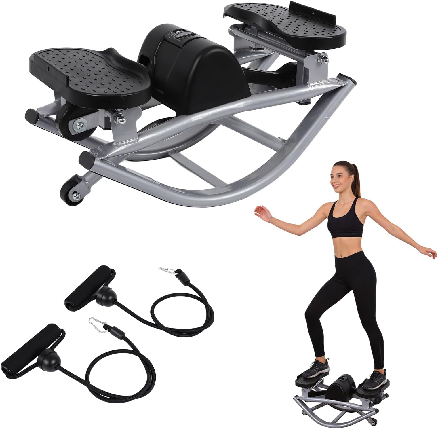 The Rock Stepper Machine with Resistance Bands-Side to Side Stepper for Exercise at Home,3D Rocking Stepper for Hip Mobility&Posture Correction,Low-Impact Full Body Workout with Digital Monitor (Grey)