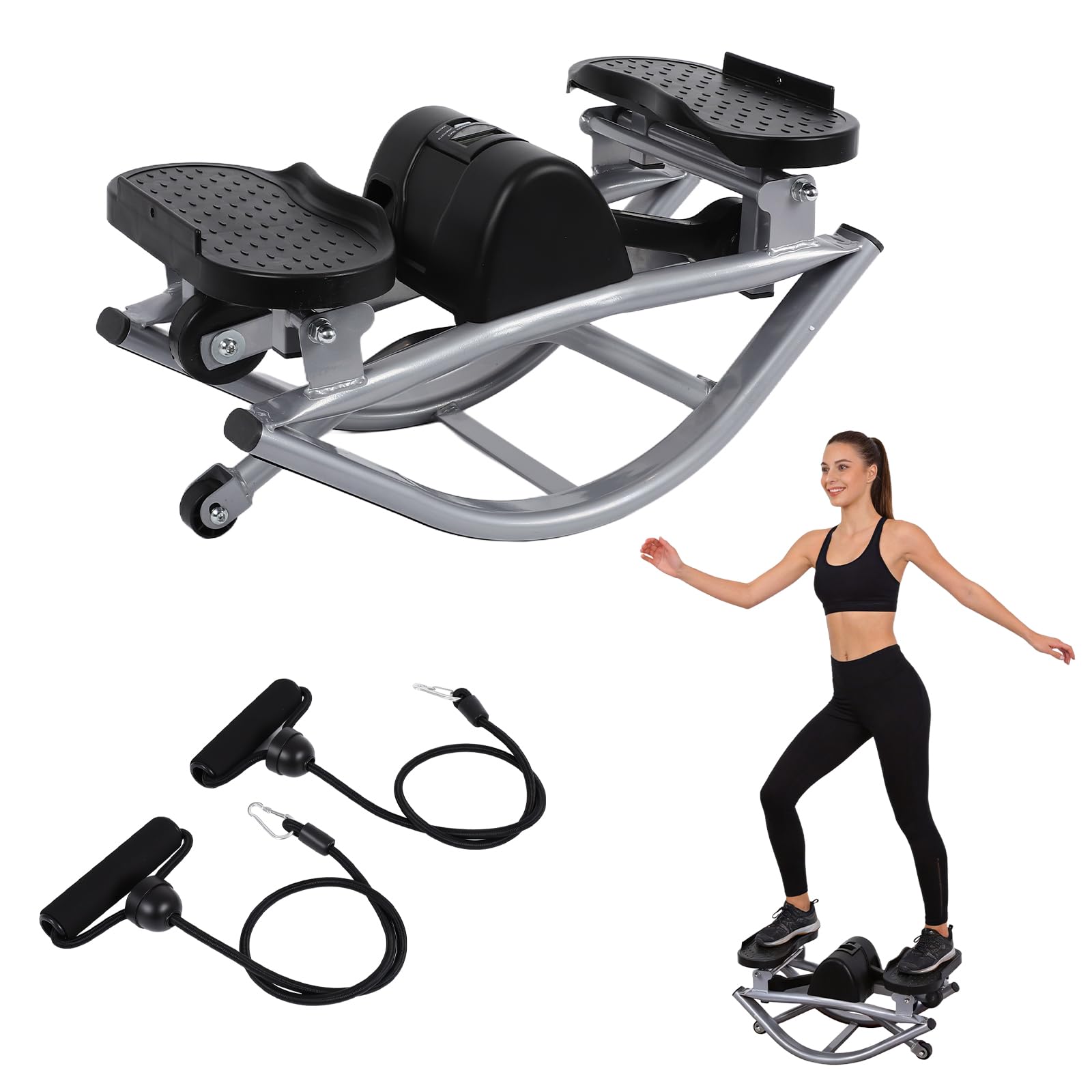 The Rock Stepper Machine with Resistance Bands-Side to Side Stepper for Exercise at Home,3D Rocking Stepper for Hip Mobility&Posture Correction,Low-Impact Full Body Workout with Digital Monitor (Grey)