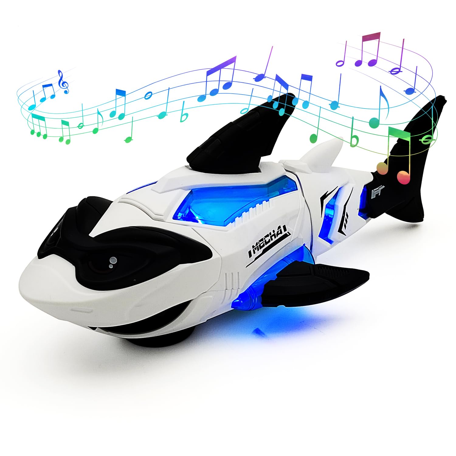 Tipmant Cute Electric Fish Toy Electronic Shark Animal Car Auto Driving Music Play Led Lamp Joint Activity Infant Birthday Gift (White)