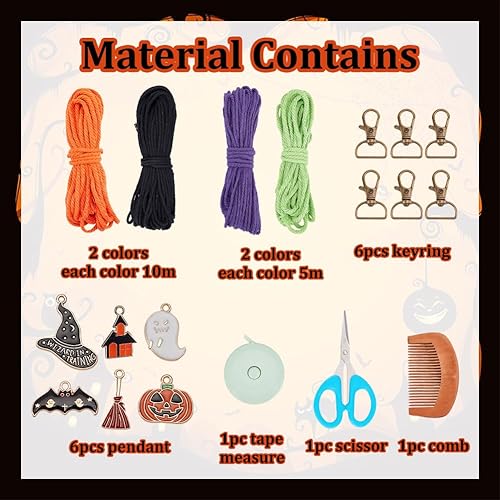 Miniatura 9 de INFUNLY Juego de 8 llaveros de macramé para adultos, kit de nudos de cuerda de macramé para principiantes, llavero de borla de macramé bohemio con