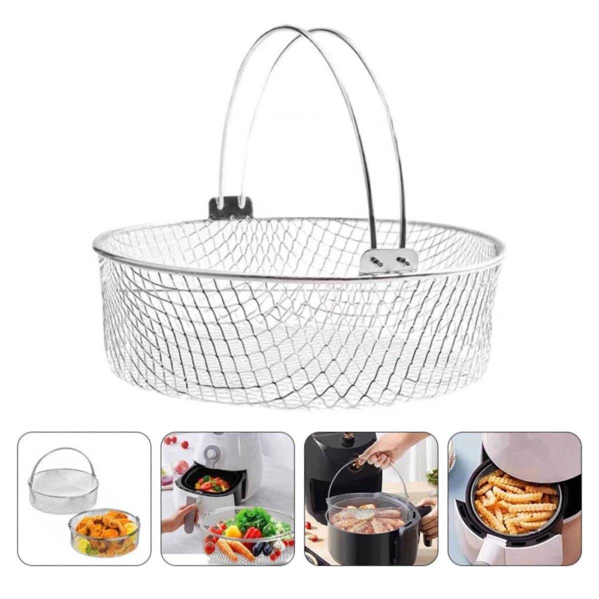 Cestini per Alimenti Famiglia Cestello in Rete for friggitrice ad Aria, Maniglia for cestello for Cottura a Vapore in Acciaio Inossidabile Cestello Friggitrice
