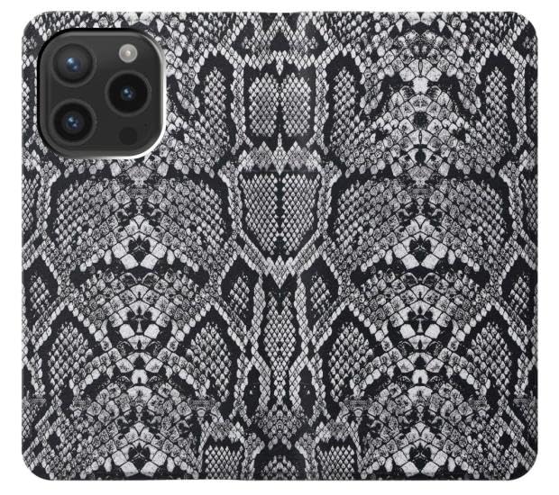 Housse iPhone 15 Pro effet cuir de serpent blanc chic avec fentes cartes - 3