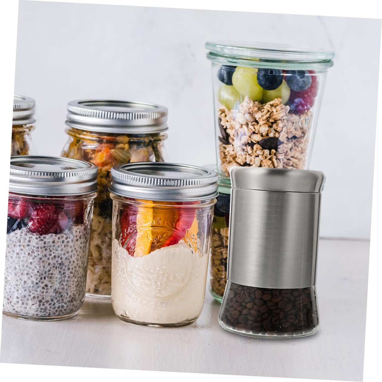 Edelstahl Vorratsglas 1500ml mit Glas und Dichtung für Lebensmittel | Silber, für Tee und Trockene Vorräte, Glatte Oberfläche, Küche oder Schreibtisch