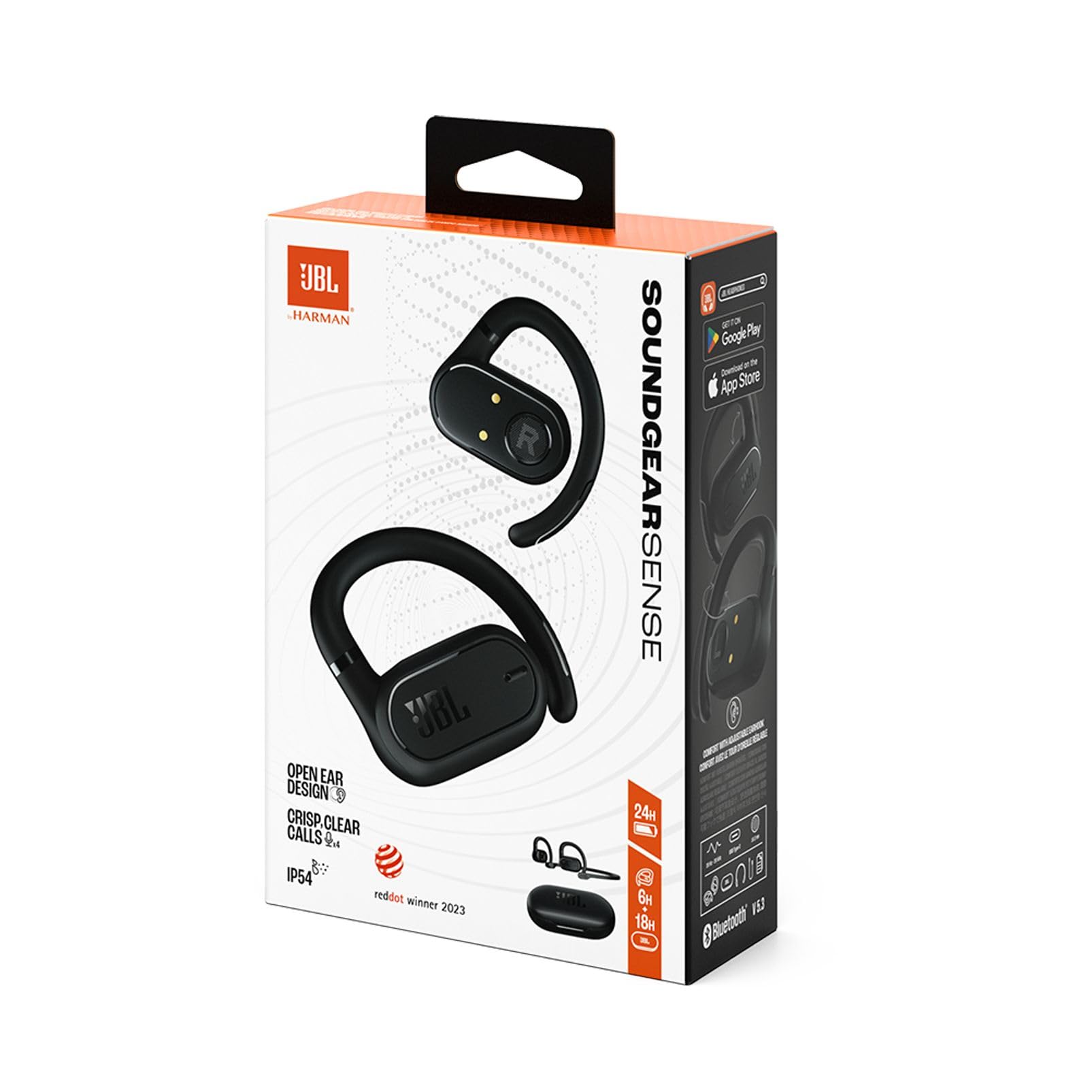 JBL Soundgear Sense Auricolari In-Ear True Wireless Bluetooth con Design Open Ear, Impermeabili a Schizzi e Polvere IP54, Bassi Puri, Dual Connect, 4 Microfoni, fino a 24 h di Autonomia, Nero