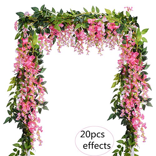 Dearhouse 4Pcs 6.6Ft/Piece Artificial Flowers Silk Wisteria Garland Artificial Wisteria Vine Rattan Silk Hanging Flower For Home Garden Outdoor Ceremony Wedding Arch Floral Decor(Pink) #TOP6