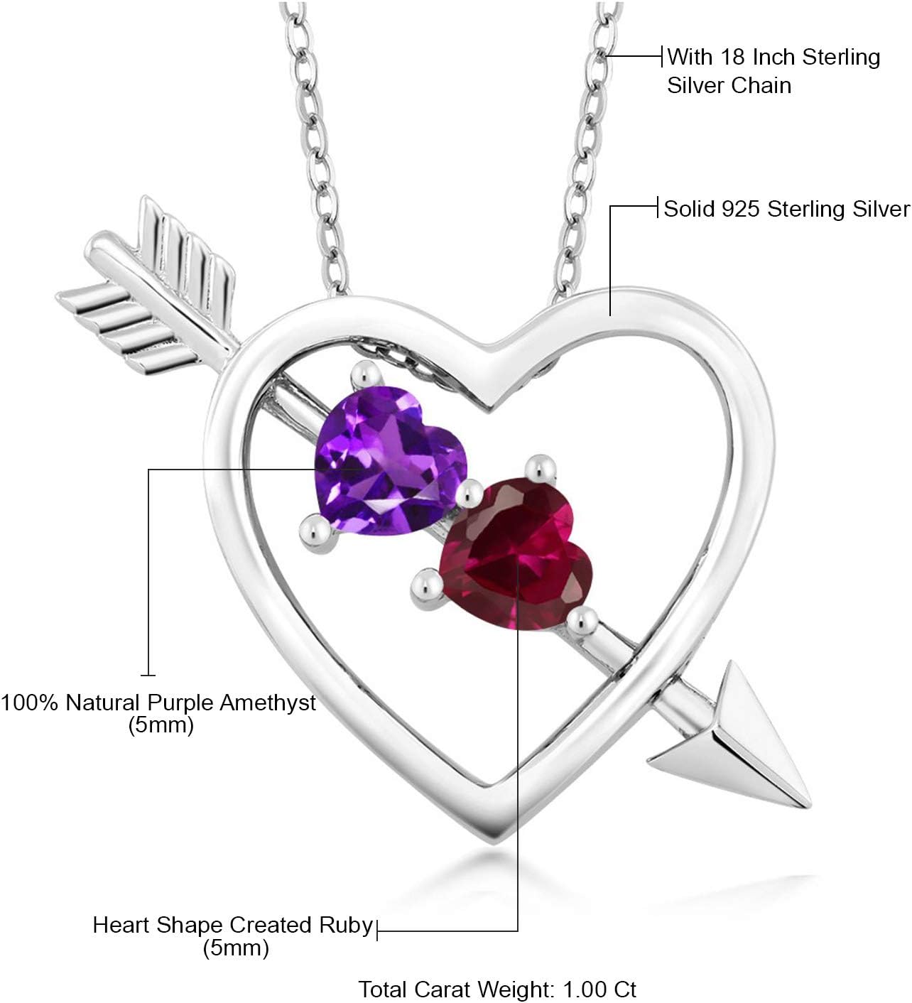 誕生石 ダイヤモンド オープン ラブハート シルバー ネックレス 1月 天然ガーネットを販売。商品点数3万点以上。シルバーアクセサリー - シーズ /  通販 [Gem Stone King] 1カラット 天然 アメジスト オープンハート ネックレス レディース シンセティック ルビー シル