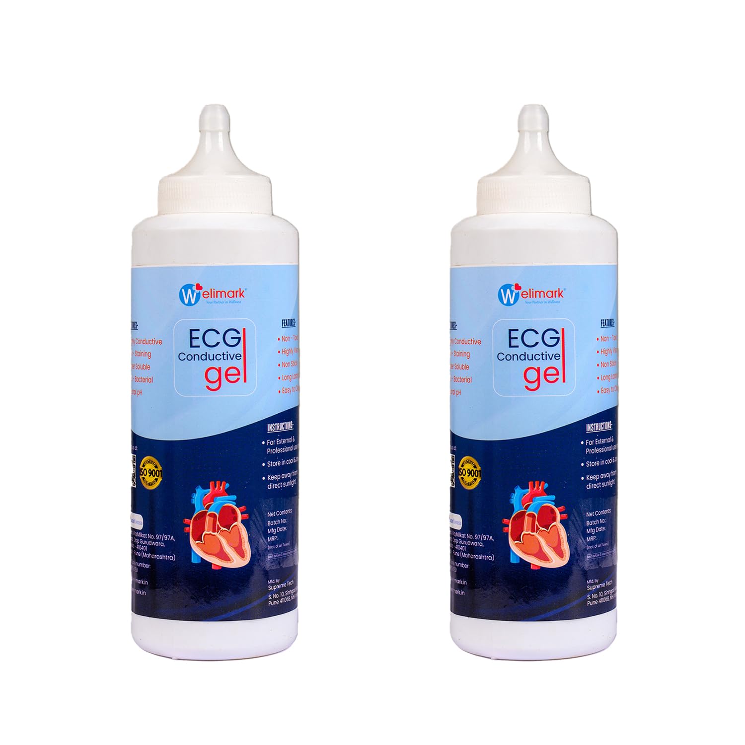 WELIMARK ECG Conductive Gel 250ML - White Electrode Connectivity for Accurate Heart Monitoring (Pack of 2)