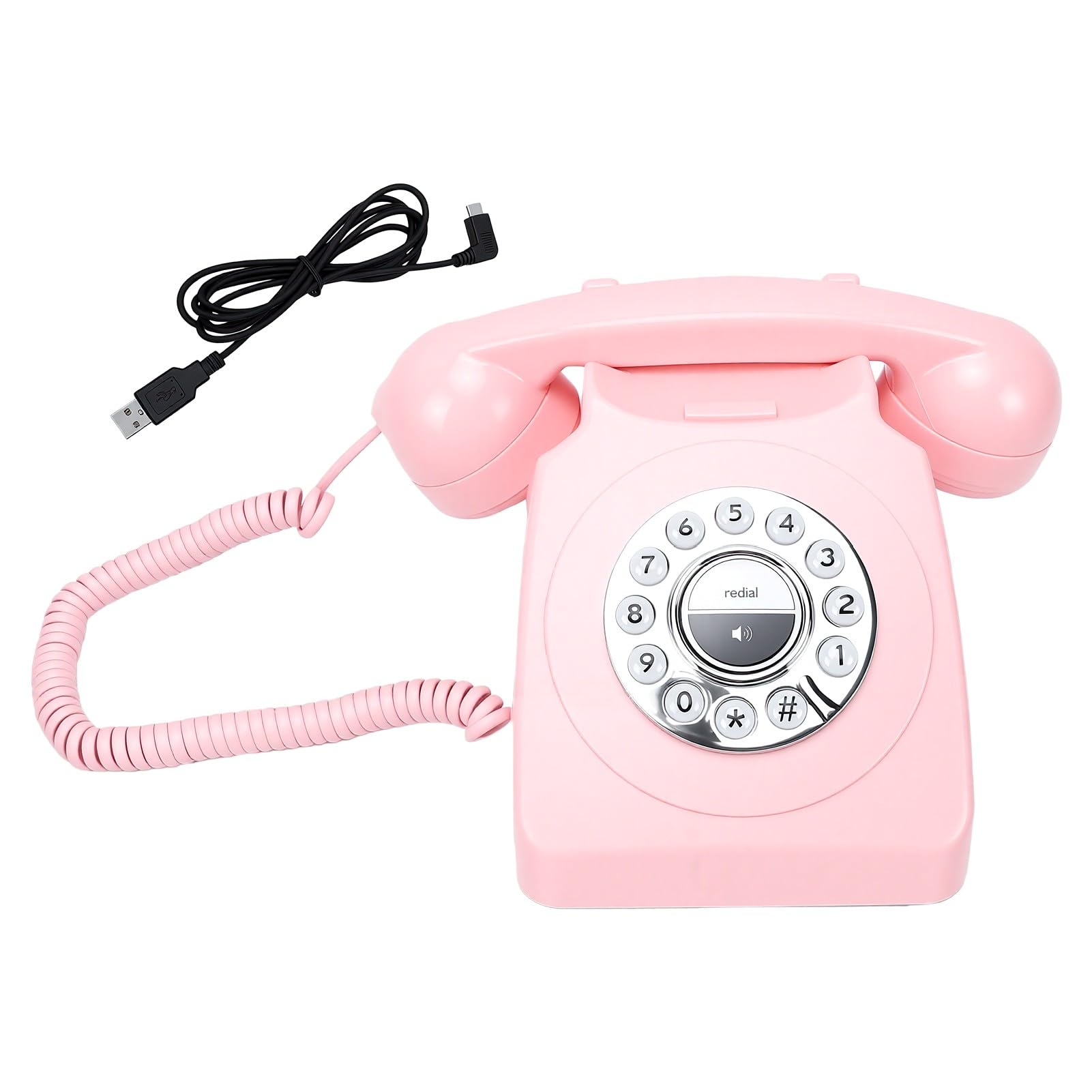 Yctze Téléphone Fixe Bluetooth Rétro, sans Fil Rechargeable (Pink)