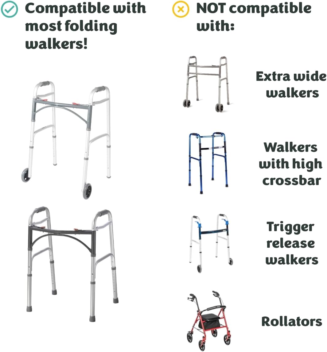 Sigo Green Walker Tray for Rolling Folding Walker, Tray Table with Cup Holder for Standard Walkers Seniors, Detachable Non Slip TV Accessories Basket Holding Plate Cups Clip On Small Bag Carrier