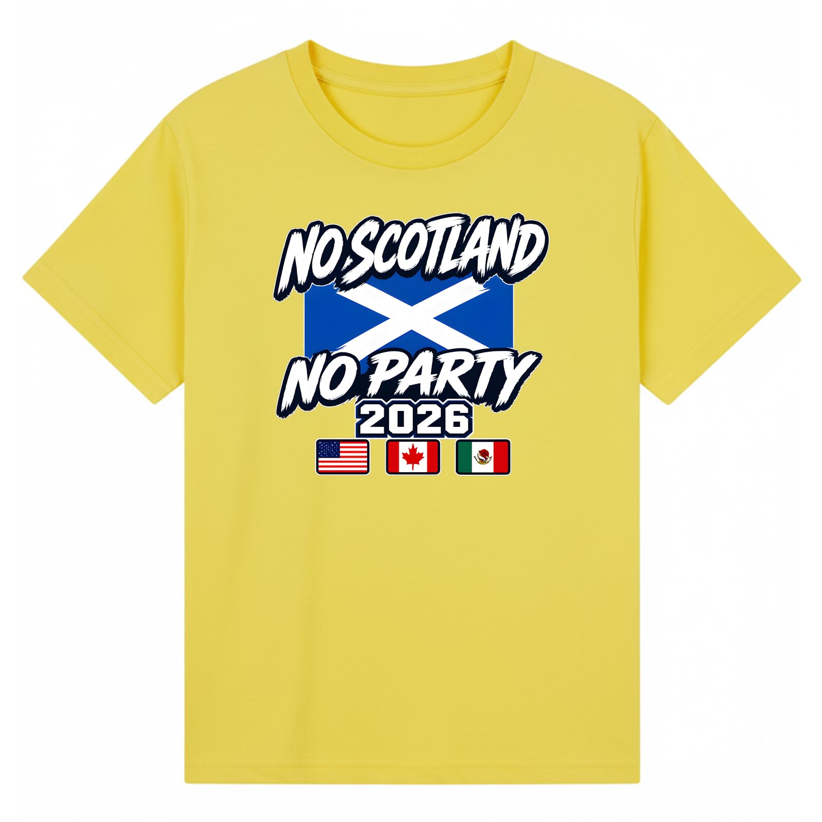 No Scotland No Party 2026 Soccer Sports Football Womens Loose Fit Graphic T-Shirt Novelty Retro Fan Tee USA Mexico Canada Host Nations Supporters Top Yellow L