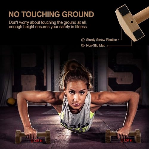 Miniatura 5 de Push-up Stand, 2 PCS Wood Pushup Bars Non-Slip Base Exercise Home Workout Equipment, 30CM Wooden Parallettes Handle Stands Grip for Men Strength