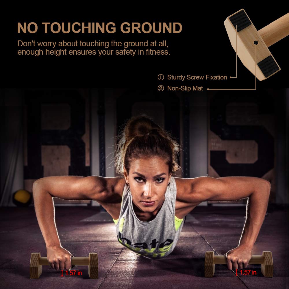 airogym Push-up Stand, 2 PCS Wood Pushup Bars Non-Slip Base Exercise Home Workout Equipment, 12 in Wooden Parallettes Handle Stands Grip for Men Strength Training, Planks... - Image 6