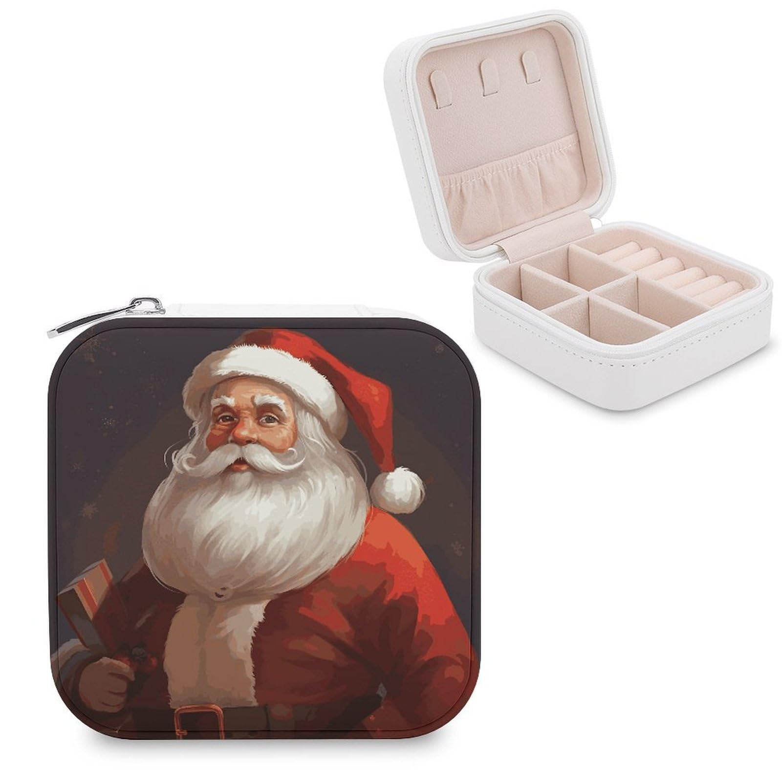FekiLoot Santa Claus Jewelry Box Exquisite Jewelry Organizer Silver Gold Trinket Storage Case Multi Compartments Cute Earrings Ring Necklace Holder For Woman Household Gift