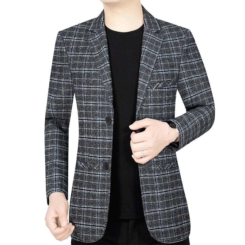 Mens Gray Blazers Plaid Casual Slim Fit Sport Coats Two Button Checkered Suit Jacket for Daily Party Business