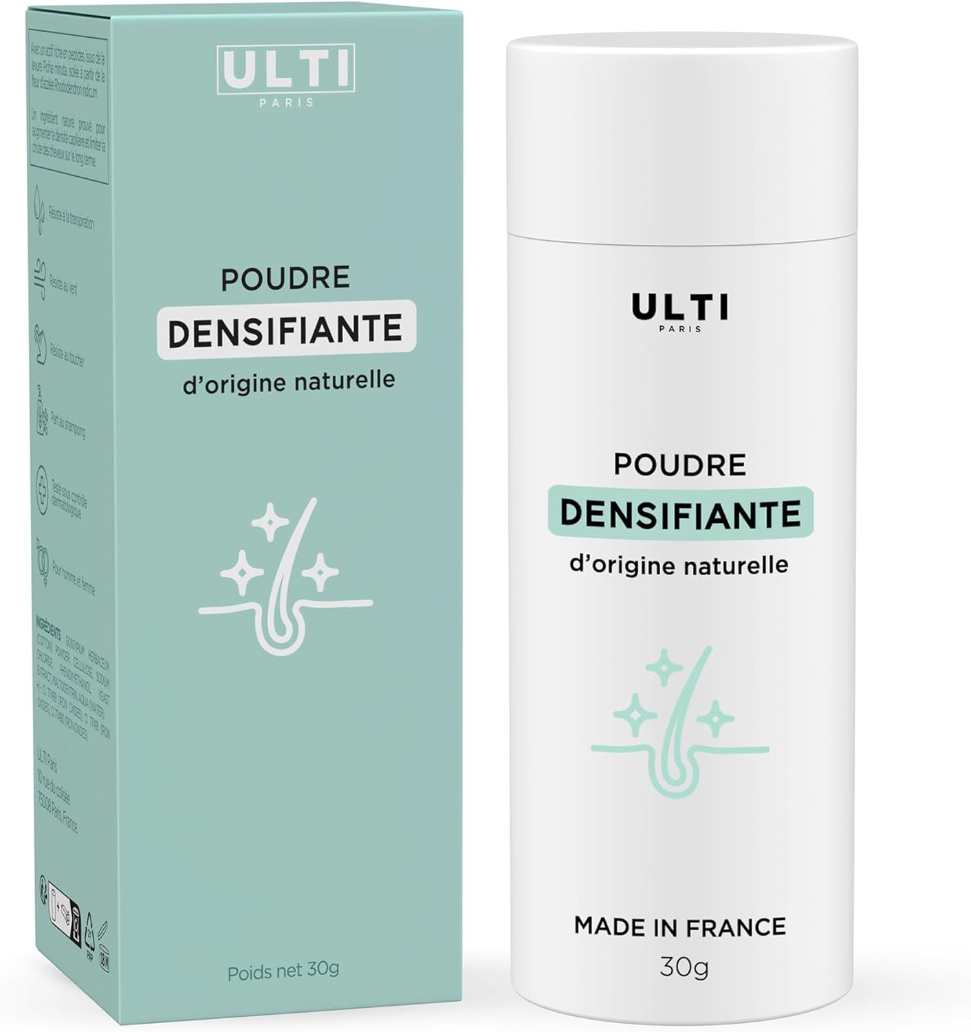 Ulti Paris Haarvezels 100% van natuurlijke oorsprong – 30g – (donkergrijs) voor vol en dik haar in enkele seconden
