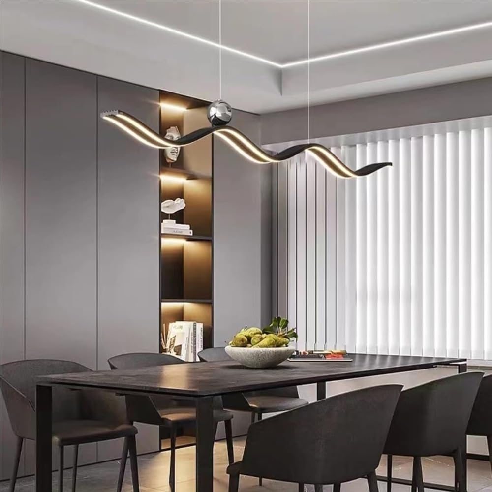 Wave Aluminum Linear Pendant Lights Dimmable LED Hanging Lamp Adjustable Kitchen Island Chandelier for Dining Table Living Room