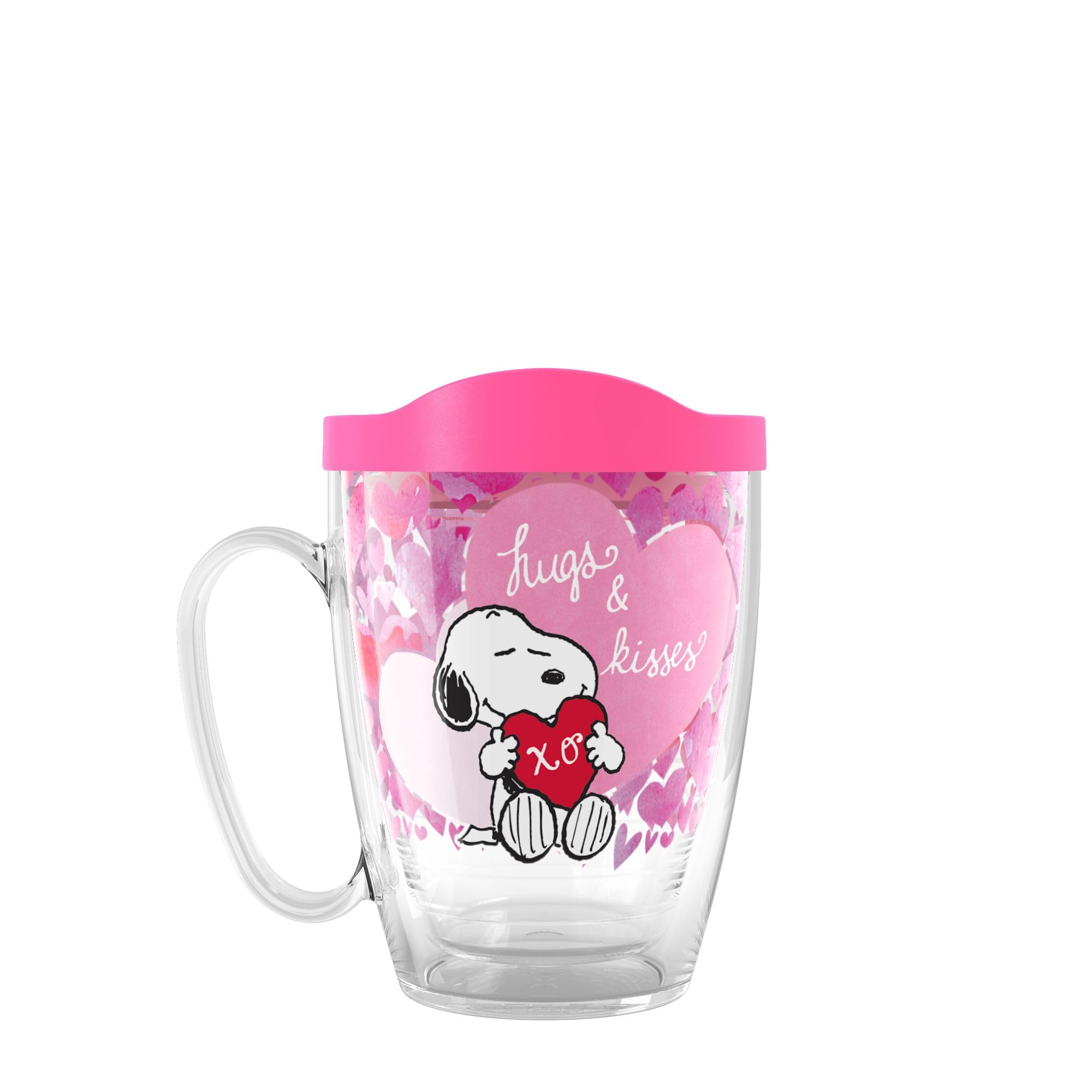 Peanuts - Snoopy Valentine's Hugs Made in USA Double Walled Insulated Tumbler Travel Cup Keeps Drinks Cold & Hot, 16oz Mug with Handle, Classic