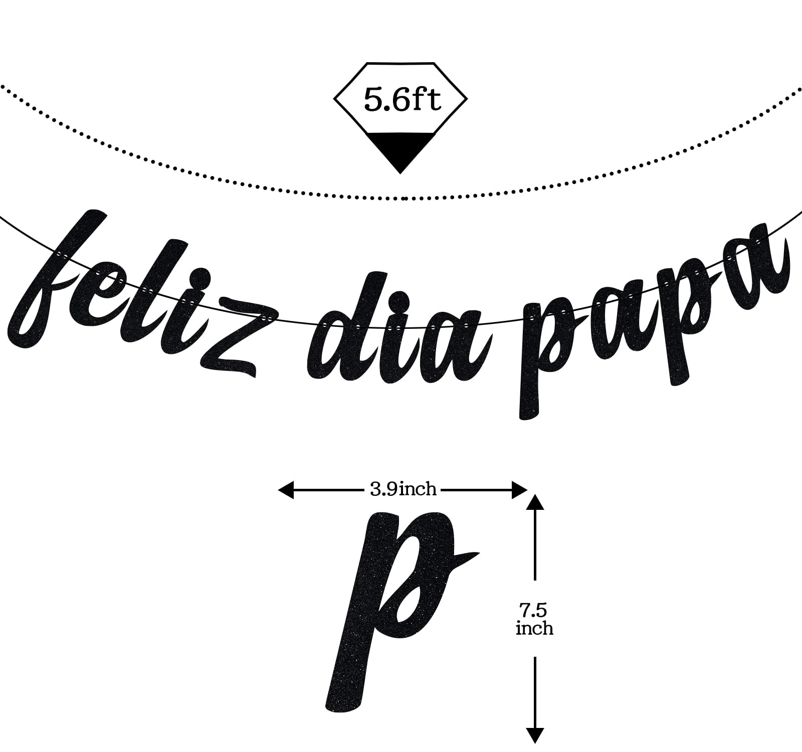 CAVLA Father's Day Banner – Glitzerndes Happy Father’s Day Dekobanner Mit Werkzeug-Motiven, 3 Meter, Schwarz