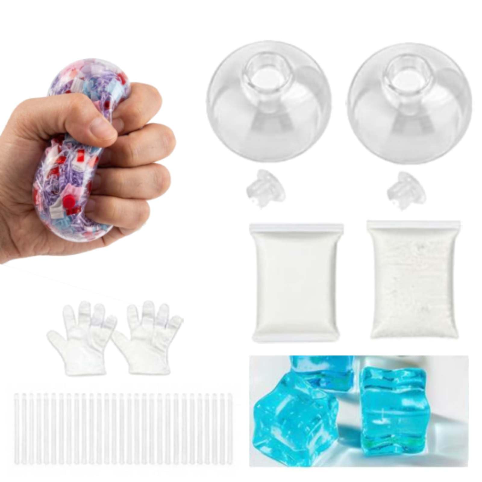 DIY Stress Ball Making Kit, Squishie-s Stress Ball Skin with Lid and Glue, Handmade Silicone Decompression Balls Set for Sensory Relief and Anxiety, Homemade Fidget to-y Kit for Adults (Option B)