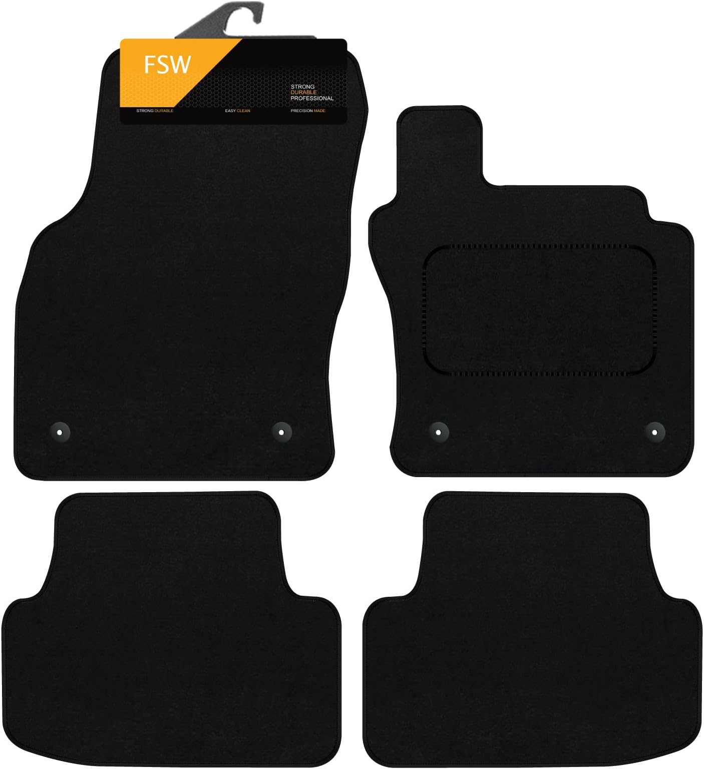 FSW - Car Floor Mats Fits Volkswagen Golf MK7 2013-2019 - Black Carpet - Anti Slip Mat - Non Slip Car Floor Mat Fitted With Clips - 4 Pc Floor Mat Only