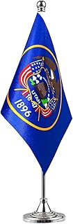 GentleGirl.USA Utah State Flag Utah UT Flag, Small Mini Utah State Flag Desk Flag Stick Office Table Flag on Stand Base, US Festival Events Celebration Decoration,Desk Home Decoration