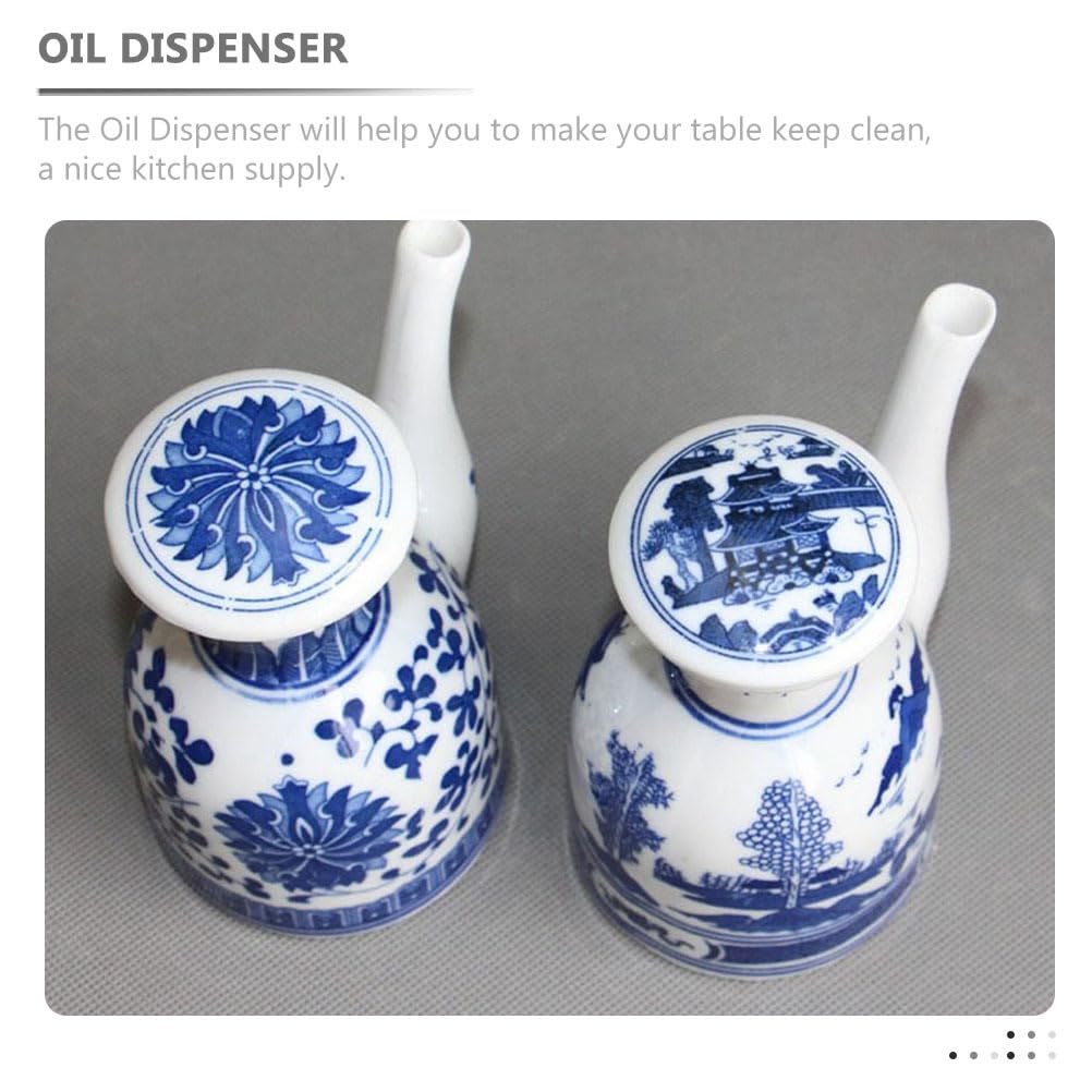 Cabilock Chinese Style Soy Sauce Pot Blue and White Porcelain Seasoning Jar Ceramic Condiment Bottle Kitchen Vinegar Dispenser Olive Oil Storage Can Shoyu Cruet