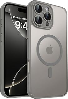 جراب حماية مغناطيسي شفاف غير لامع ومطور بحماية كاملة لعدسات الكاميرا، غطاء حماية متوافق مع الشحن اللاسلكي ومقاوم للصدمات لموبايل آيفون 16 برو ماكس من جرابست، رمادي تيتانيوم
