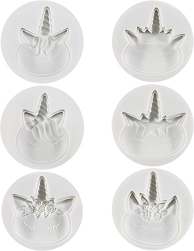Miniatura 3 de FUNSHOWCASE Moldes de silicona con cara de unicornio arcoíris, 6 unidades, 2.1 pulgadas de alto