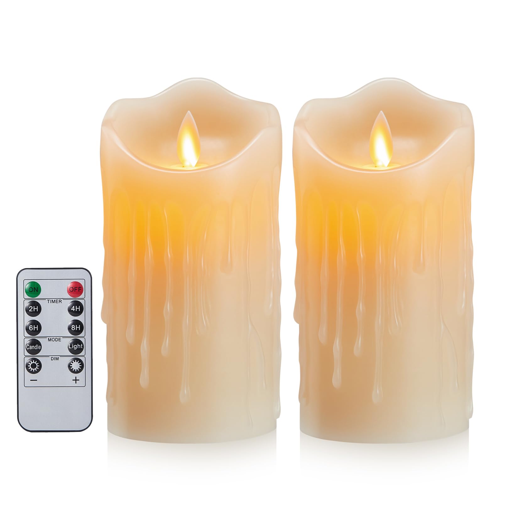 FiiMoo LED Velas, Pack de 2, Velas LED Efecto Llama, Velas Halloween, Velas Eléctricas LED, Velas de a Pilas con Mando a Distancia y Temporizador para Decoración, Bodas, Navidad-15cm Marfil