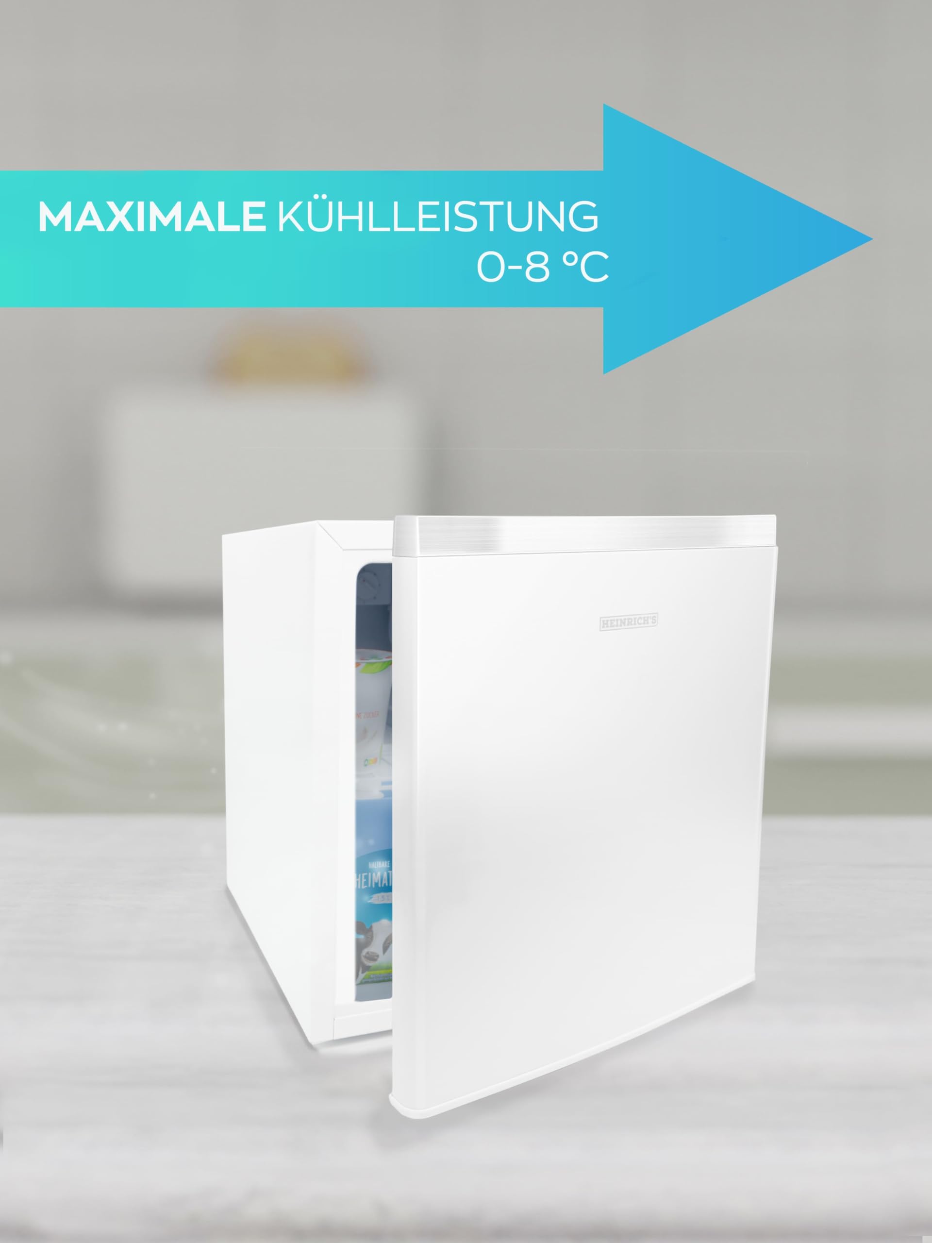 HEINRICHS Getränkekühlschrank 45L leise 39db Mini-Kühlschrank mit Kühlfach Weiß