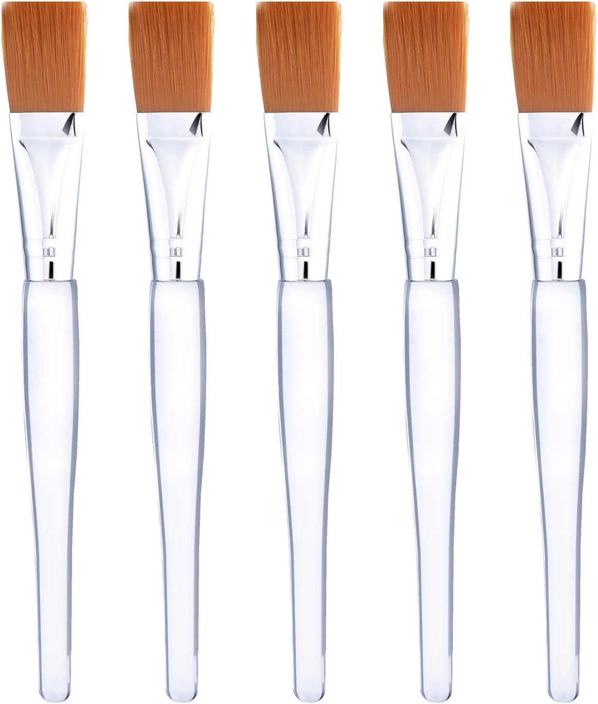 Facial Mask Brush Makeup Brushes Cosmetic Tools with Clear Plastic Handle, 5 Pack (Silver)