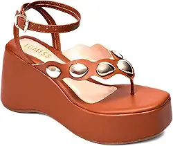 Sandália Feminina Anabela Plataforma Confortável Tachas