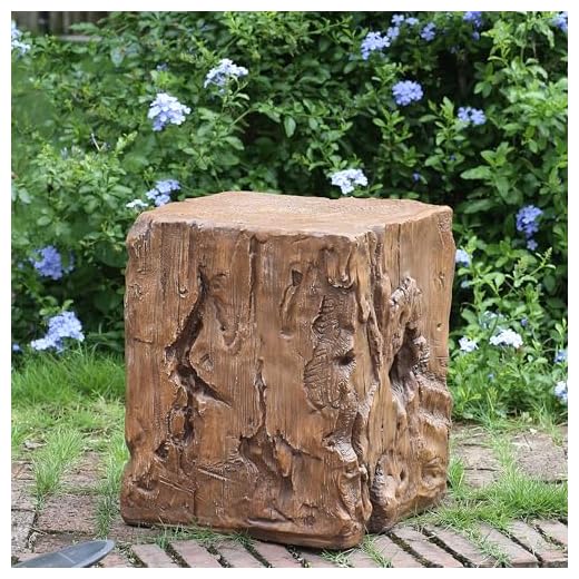 Christopher Knight Home Nataly 18.25" H Small Outdoor Side Table, Stump Shape Carved Garden Stool, Lightweight Concrete End Table, Patio Decorative Home Stool for Balcony Poolside Backyard, Brown