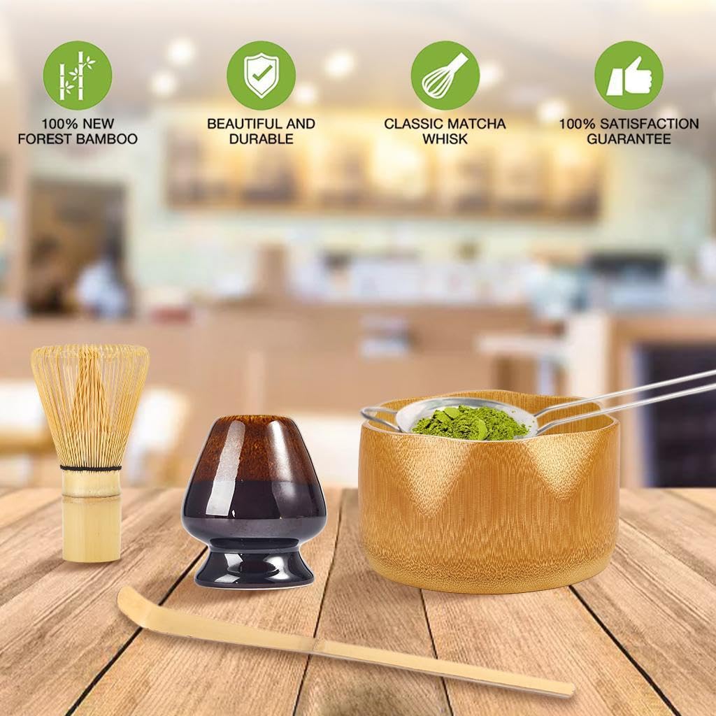 Juego de té Matcha esencial de 5 piezas para conocedores principiantes del té, Cuenco de bambú